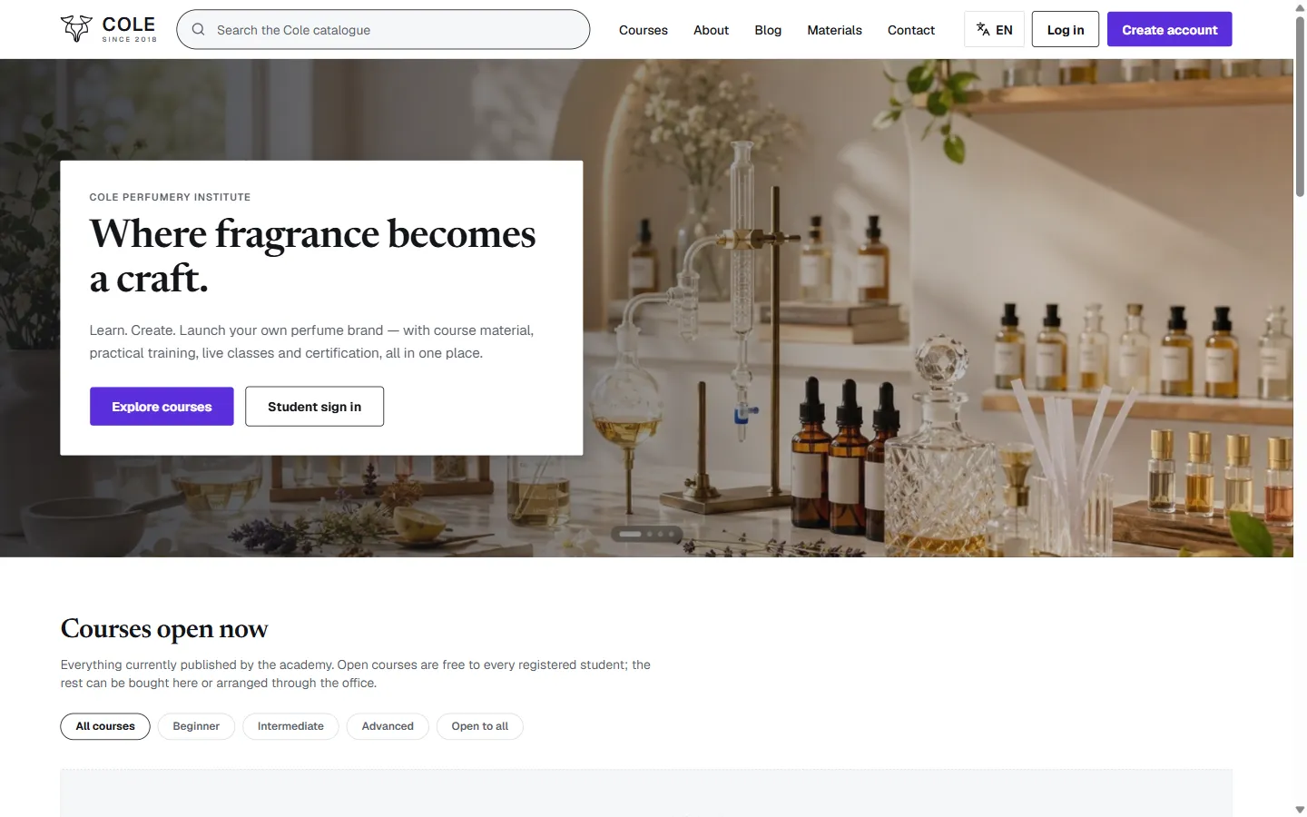 COLE Perfumery Institute website homepage