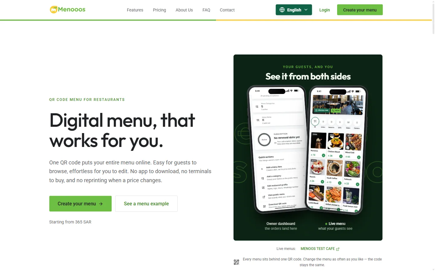 Menooos website homepage
