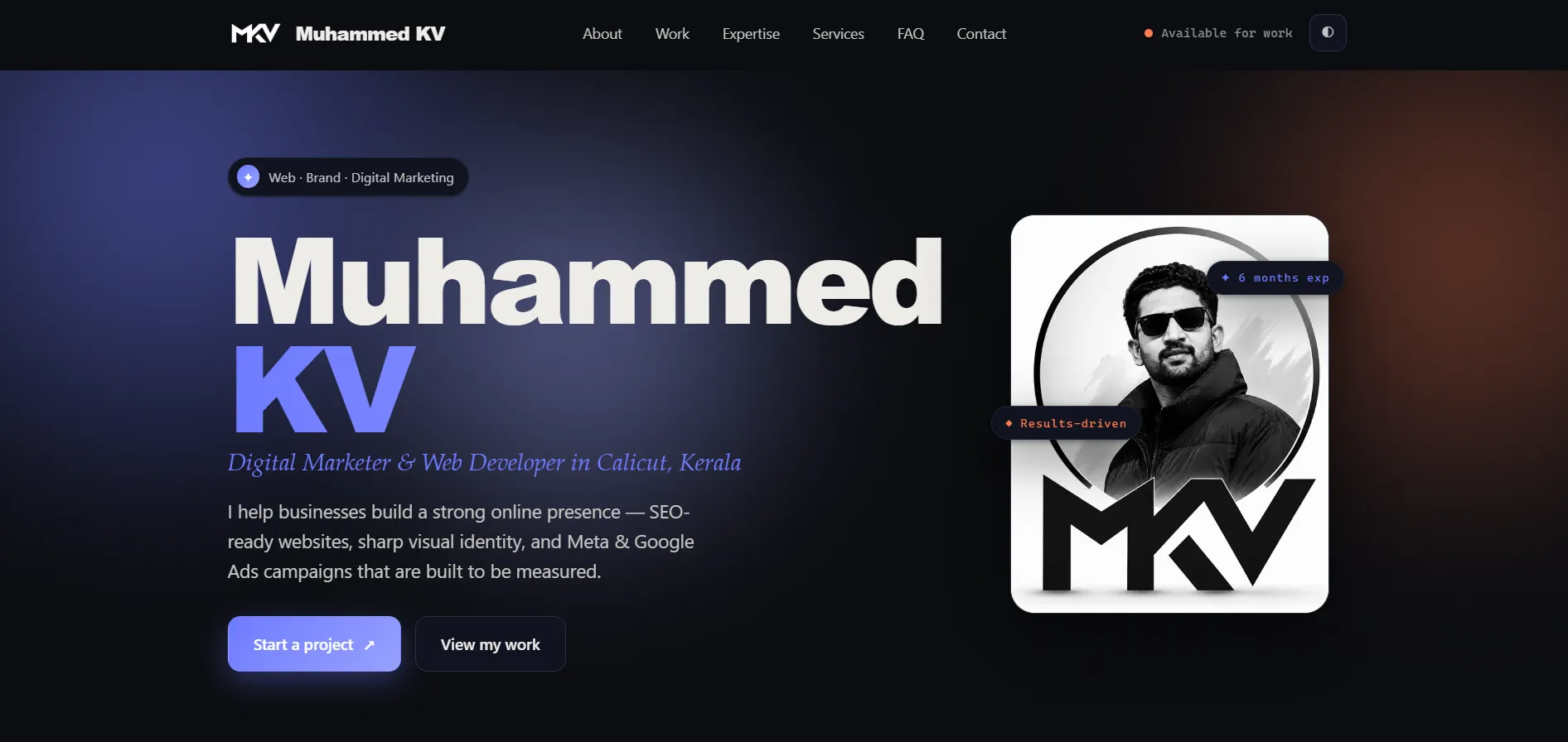 Muhammed KV website homepage